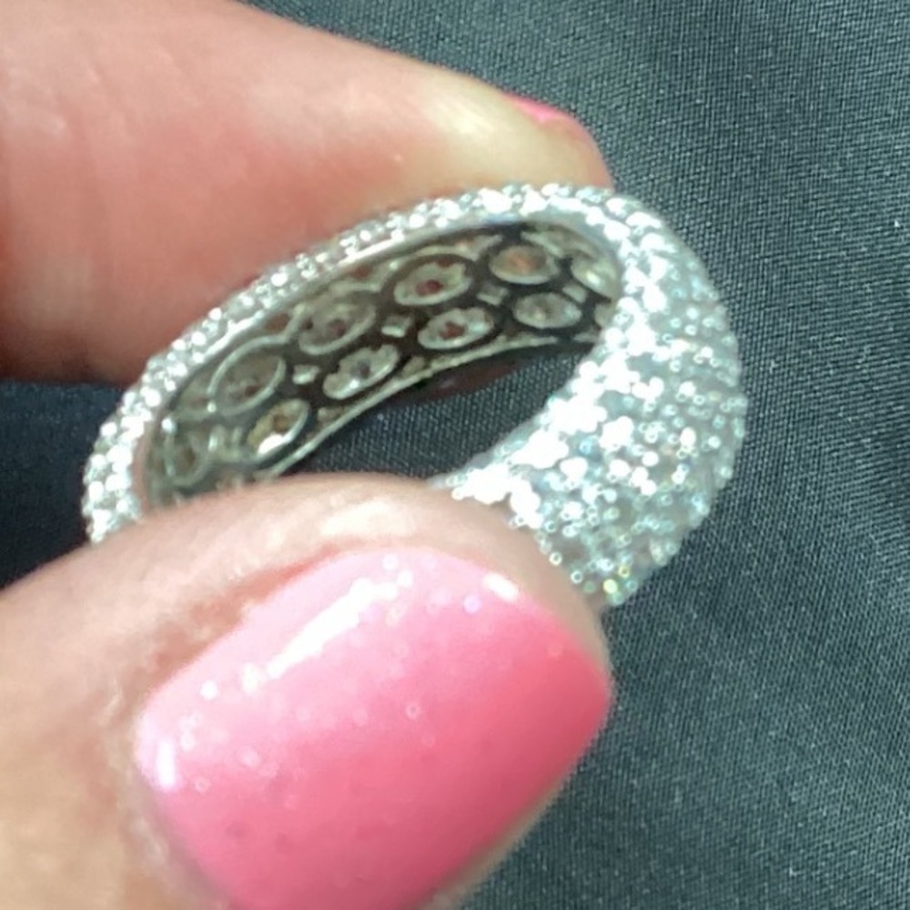 Eternity Band Ring Pave‎ Cubic Zirconia CZ Statement Cocktail Silver - Picture 4 of 7